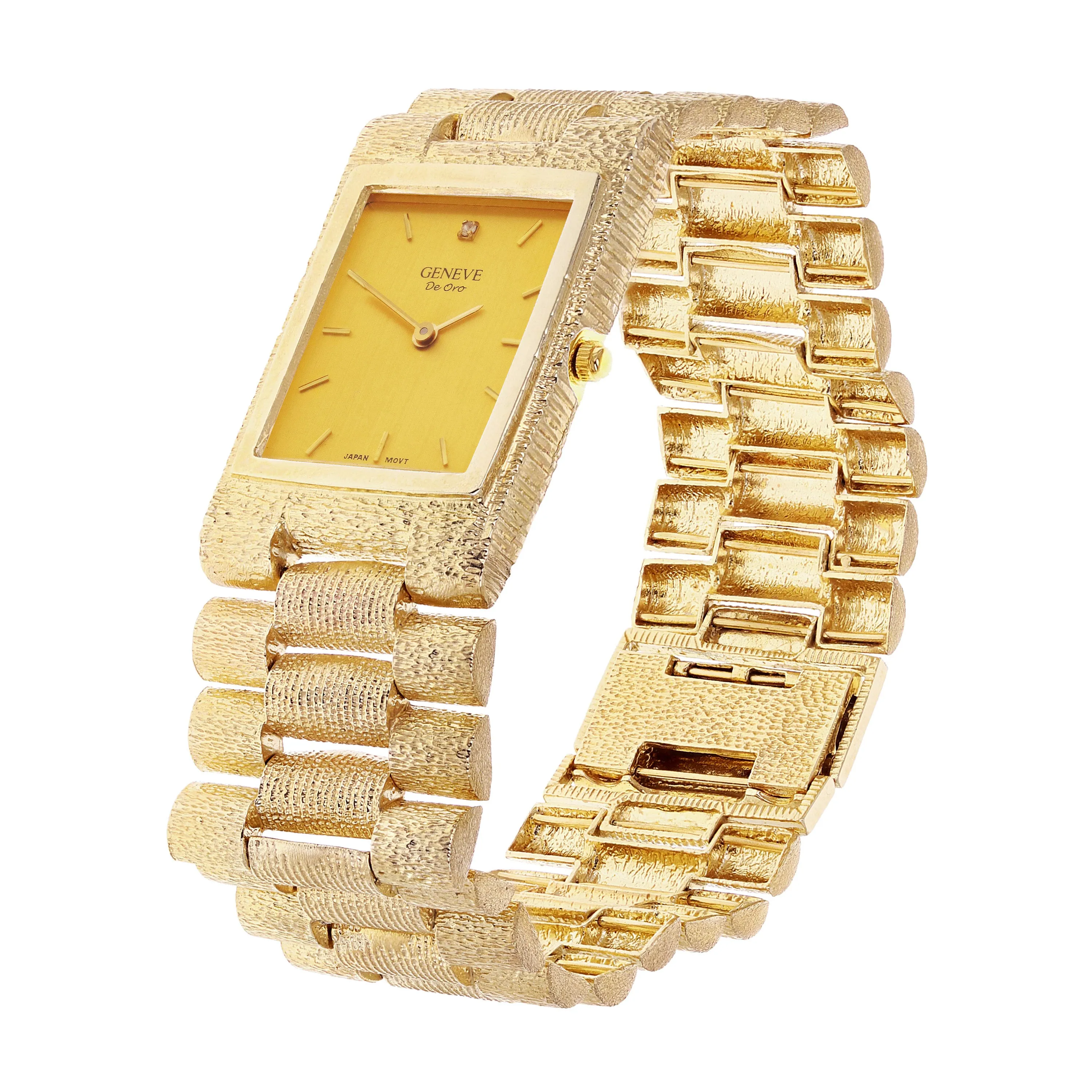 10k Yellow Gold Solid Watch Link Band Geneve w/ Diamond 7.7.5" 26.6mm 55.6 grams