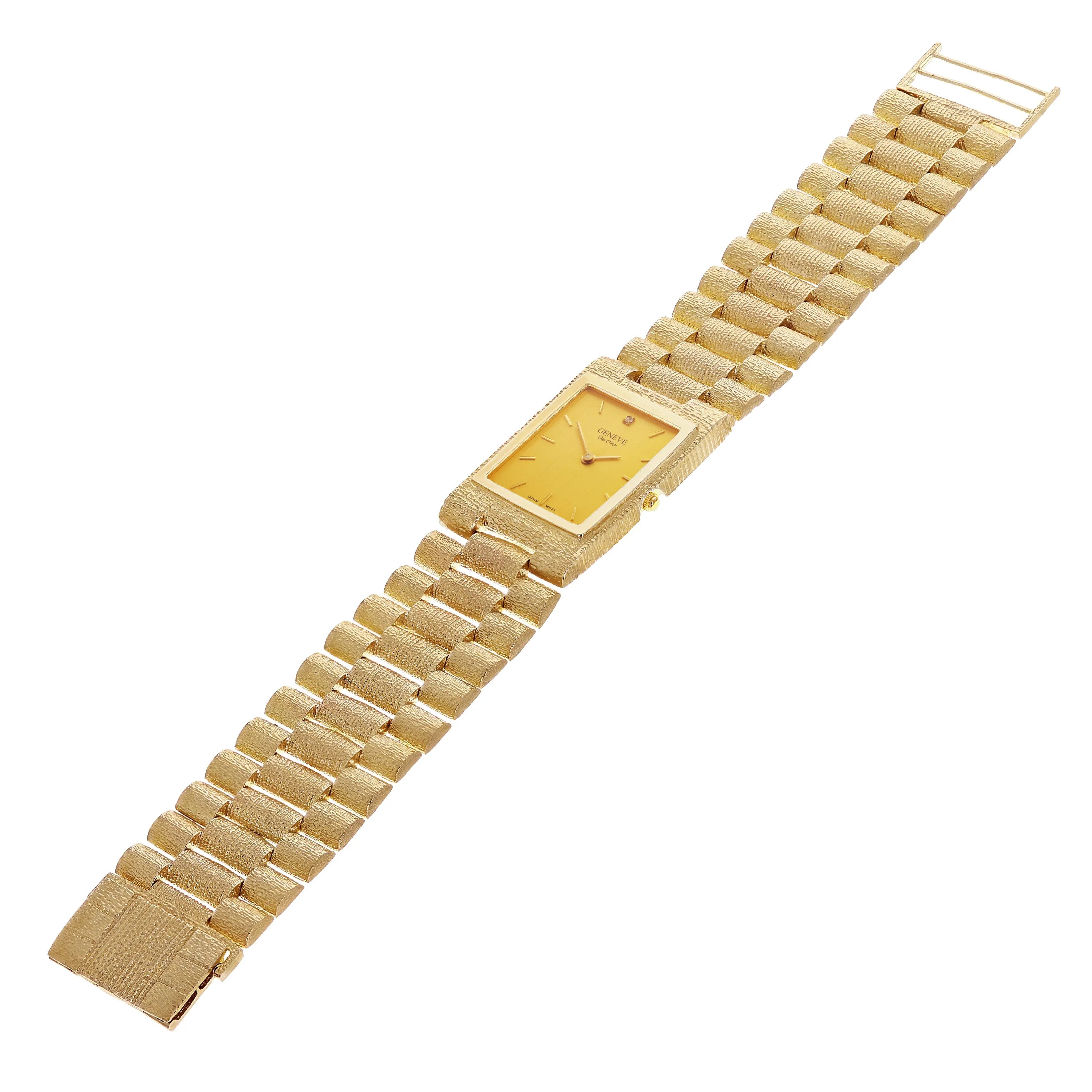 10k Yellow Gold Solid Watch Link Band Geneve w/ Diamond 7.7.5" 26.6mm 55.6 grams