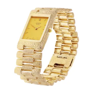10k Yellow Gold Solid Watch Link Band Geneve w/ Diamond 7.7.5" 26.6mm 55.6 grams