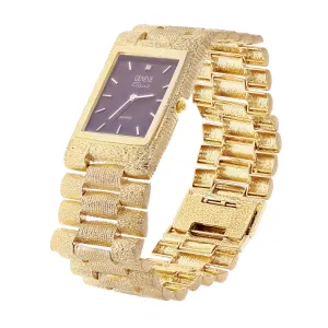 10k Yellow Gold Solid Watch Link Band Geneve w/ Diamond 8.5-9" 26.6mm 67.5 grams