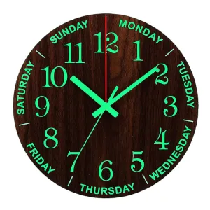 12 Inch Luminous Wall Clock Wood Silent light in dark night Nordic Fashion Wall Clock Non Ticking Clock With Night Light Gift