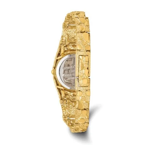 14k Yellow Gold Ladies Circular Nugget Watch
