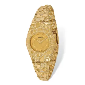 14k Yellow Gold Ladies Circular Nugget Watch