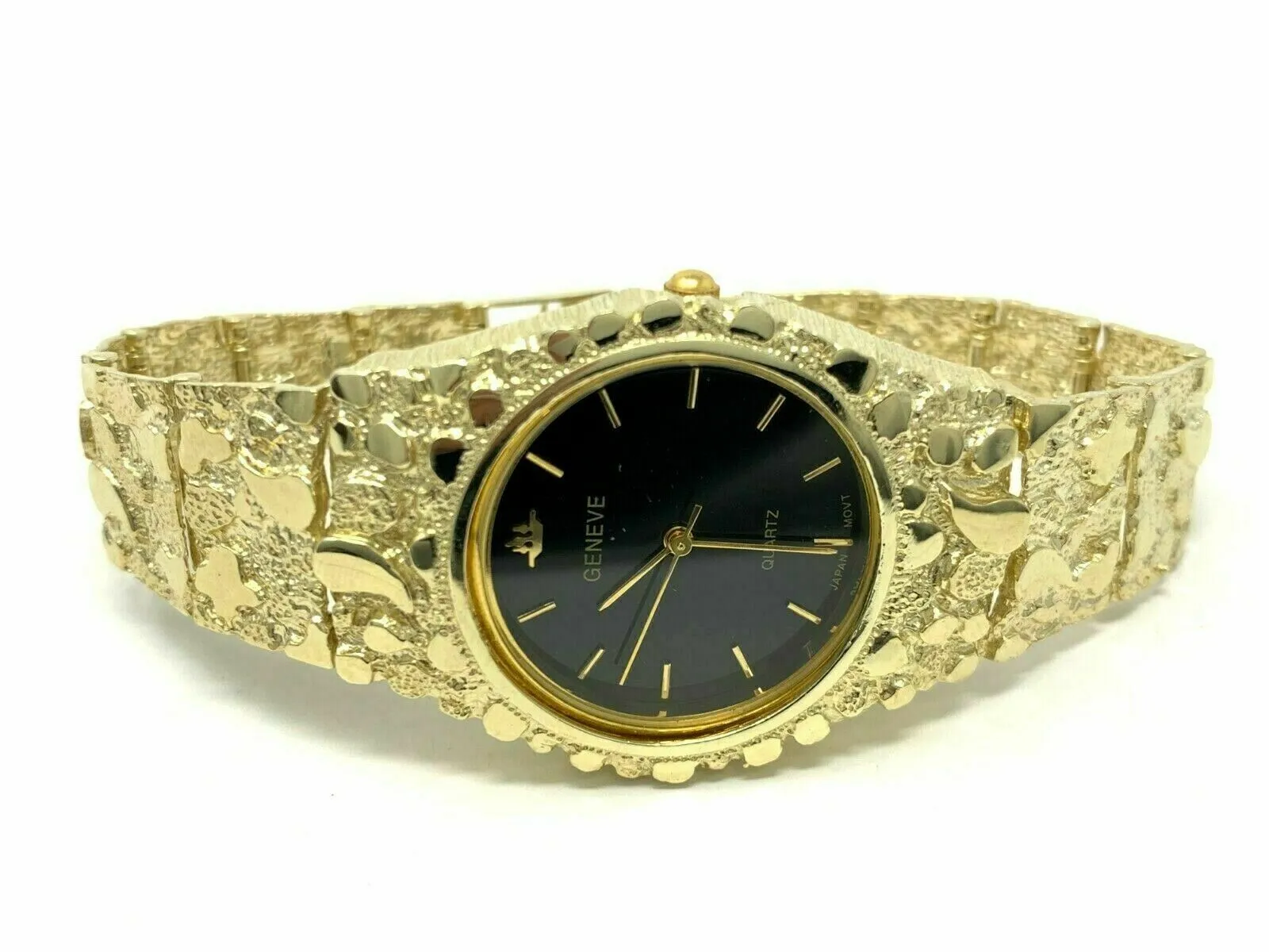 14k Yellow Gold Nugget Link Geneve Wrist Watch Adjustable 7.5-8" 56 grams
