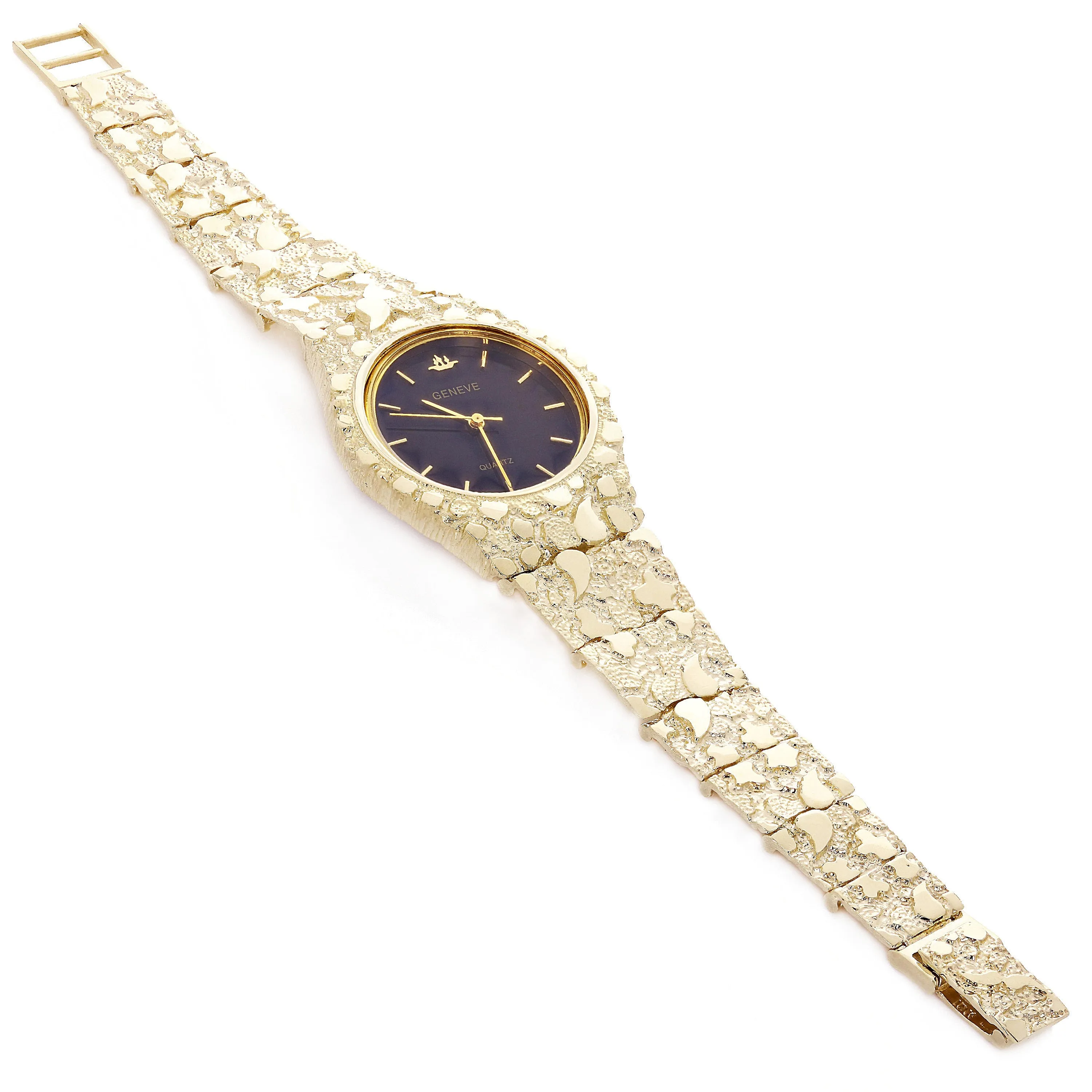 14k Yellow Gold Nugget Link Geneve Wrist Watch Adjustable 7.5-8" 56 grams