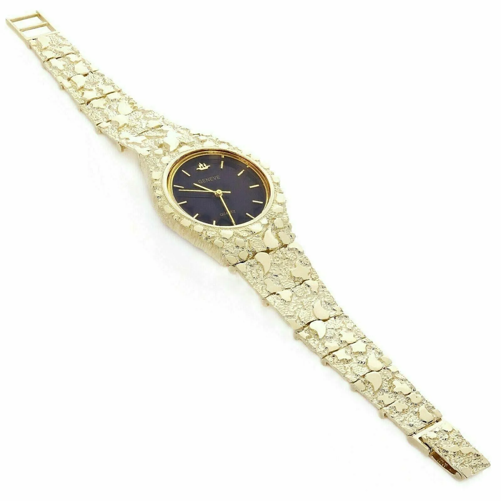 14k Yellow Gold Nugget Link Geneve Wrist Watch Adjustable 7.5-8" 56 grams