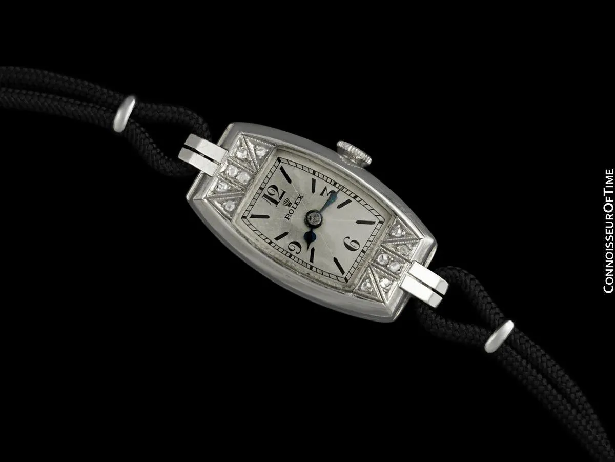 1930's Rolex Exquisite Ladies Vintage Art Deco Watch - 14K White Gold & Diamonds