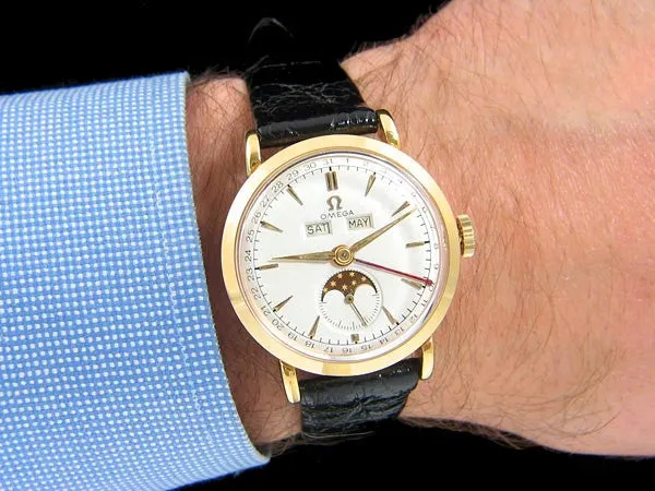 1948 Omega Cosmic Vintage Triple Date Watch with Moon Phase - 18K Gold