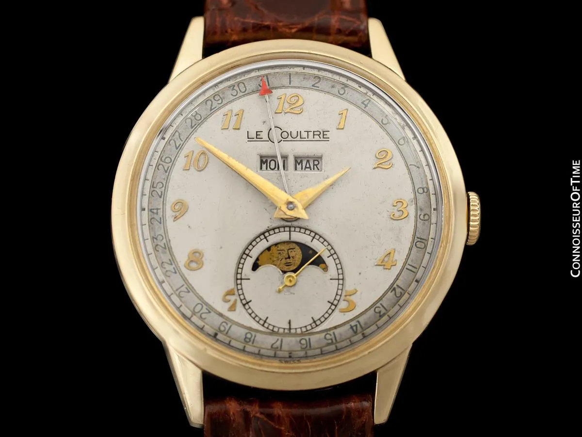 1949 Jaeger-LeCoultre Vintage Mens Triple Date Moon Phase Calendar Watch - 10K Gold Filled