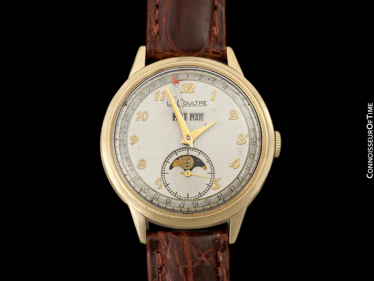1949 Jaeger-LeCoultre Vintage Mens Triple Date Moon Phase Calendar Watch - 10K Gold Filled