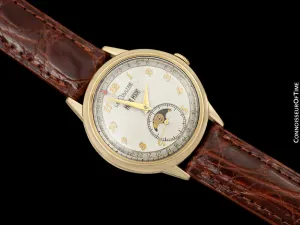 1949 Jaeger-LeCoultre Vintage Mens Triple Date Moon Phase Calendar Watch - 10K Gold Filled