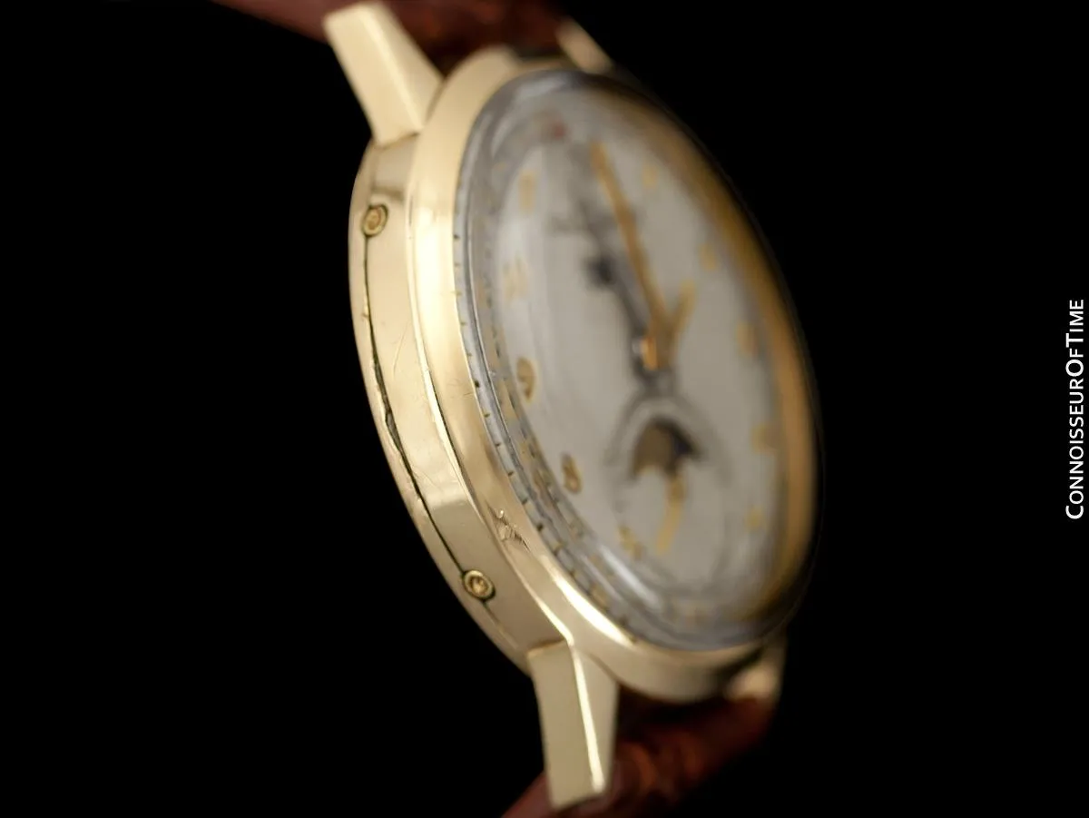 1949 Jaeger-LeCoultre Vintage Mens Triple Date Moon Phase Calendar Watch - 10K Gold Filled