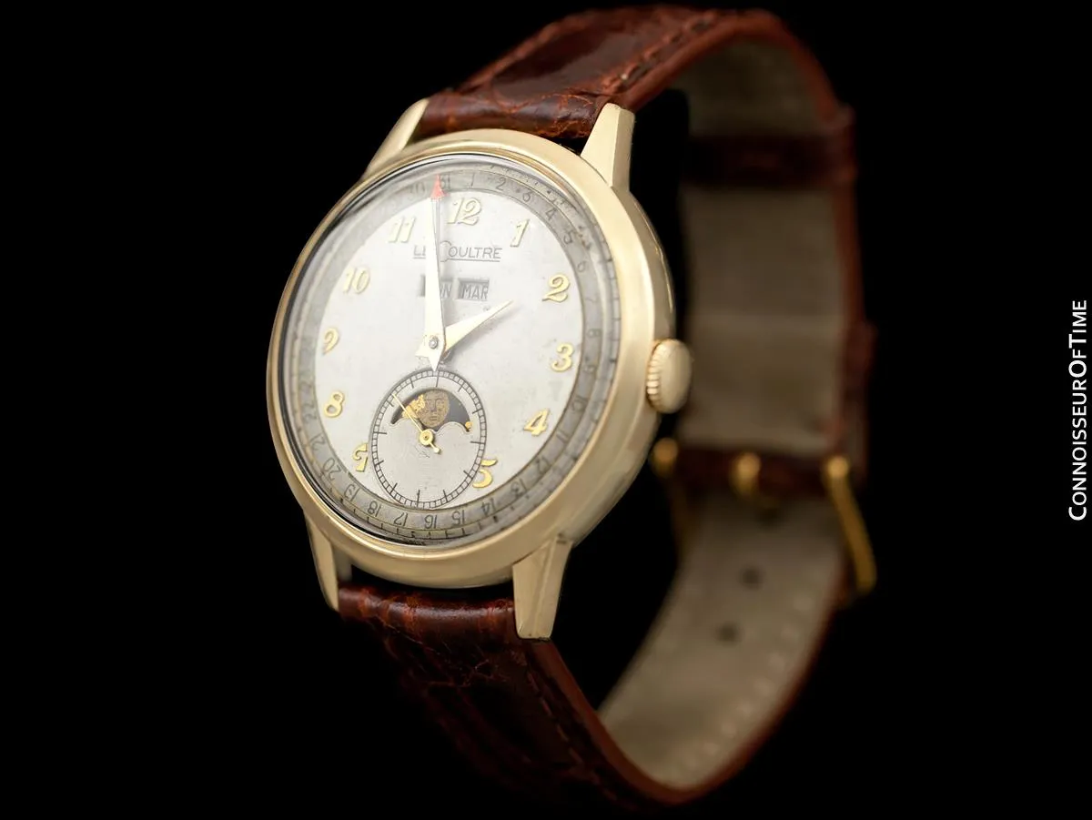 1949 Jaeger-LeCoultre Vintage Mens Triple Date Moon Phase Calendar Watch - 10K Gold Filled