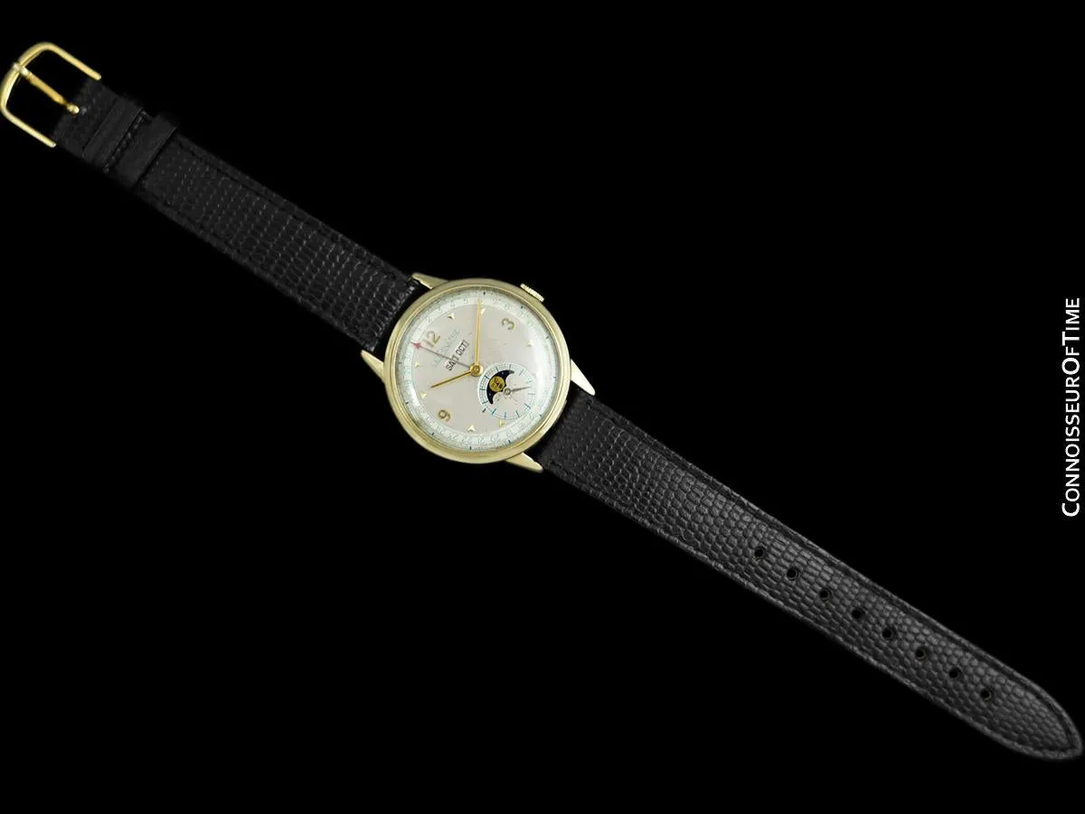 1949 Jaeger-LeCoultre Vintage Mens Triple Date Moon Phase Calendar Watch - Solid 14K Gold