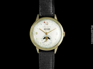 1949 Jaeger-LeCoultre Vintage Mens Triple Date Moon Phase Calendar Watch - Solid 14K Gold