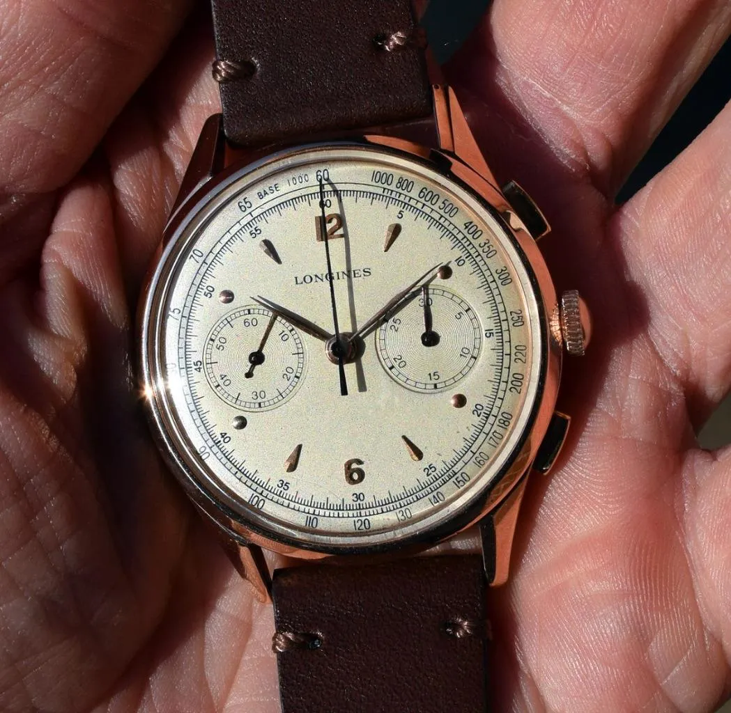 1950 Longines Caliber 30CH Mens Flyback 18K Rose Gold Chronograph Watch - Archive Extract