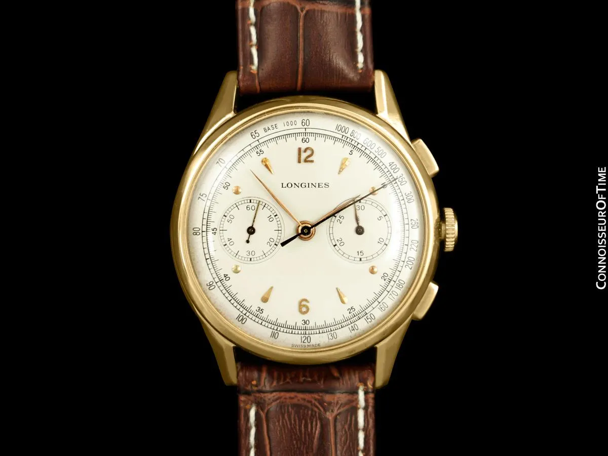 1950 Longines Caliber 30CH Mens Flyback 18K Rose Gold Chronograph Watch - Archive Extract