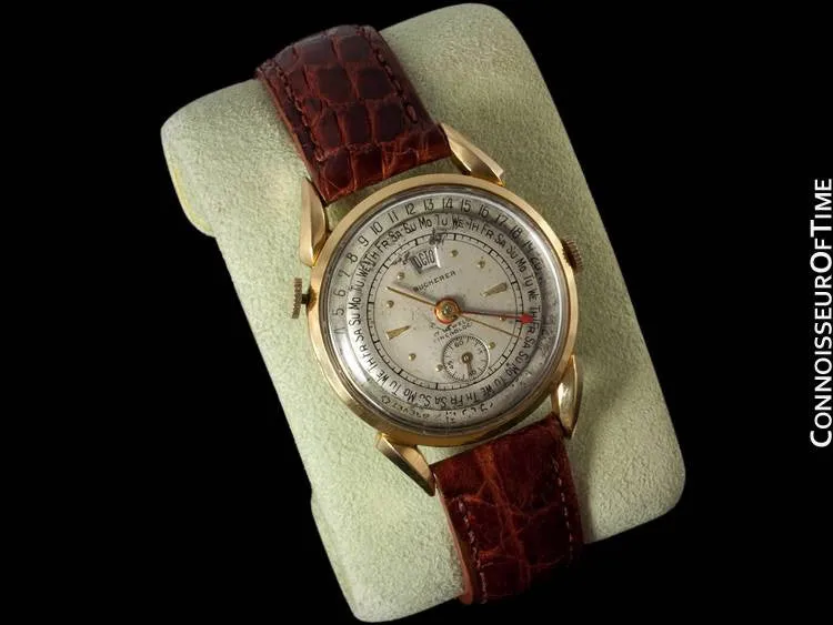 1950's Bucherer Vintage Mens Triple Date Calendar Watch - 18K Gold