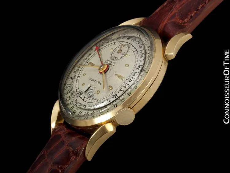 1950's Bucherer Vintage Mens Triple Date Calendar Watch - 18K Gold