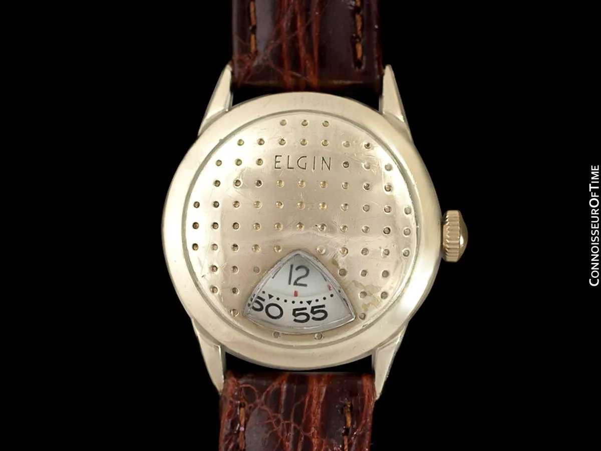 1950's Elgin Direct Read "Golf Ball " Mens Midsize Digital Jump Hour Watch - 10K Gold Filled & Stainless Steel