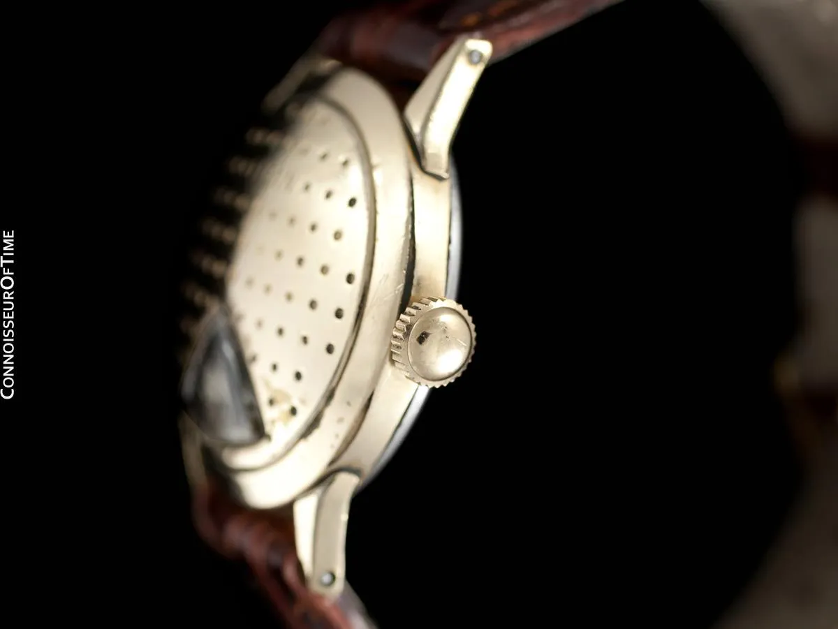 1950's Elgin Direct Read "Golf Ball " Mens Midsize Digital Jump Hour Watch - 10K Gold Filled & Stainless Steel