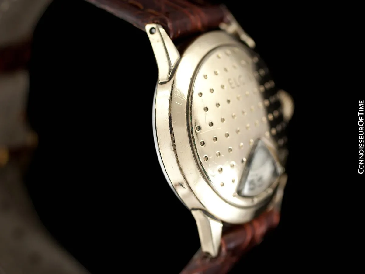 1950's Elgin Direct Read "Golf Ball " Mens Midsize Digital Jump Hour Watch - 10K Gold Filled & Stainless Steel