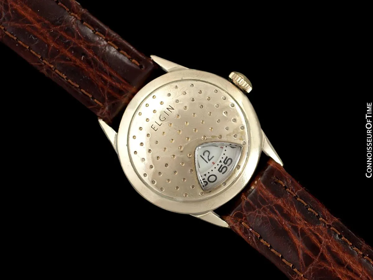 1950's Elgin Direct Read "Golf Ball " Mens Midsize Digital Jump Hour Watch - 10K Gold Filled & Stainless Steel