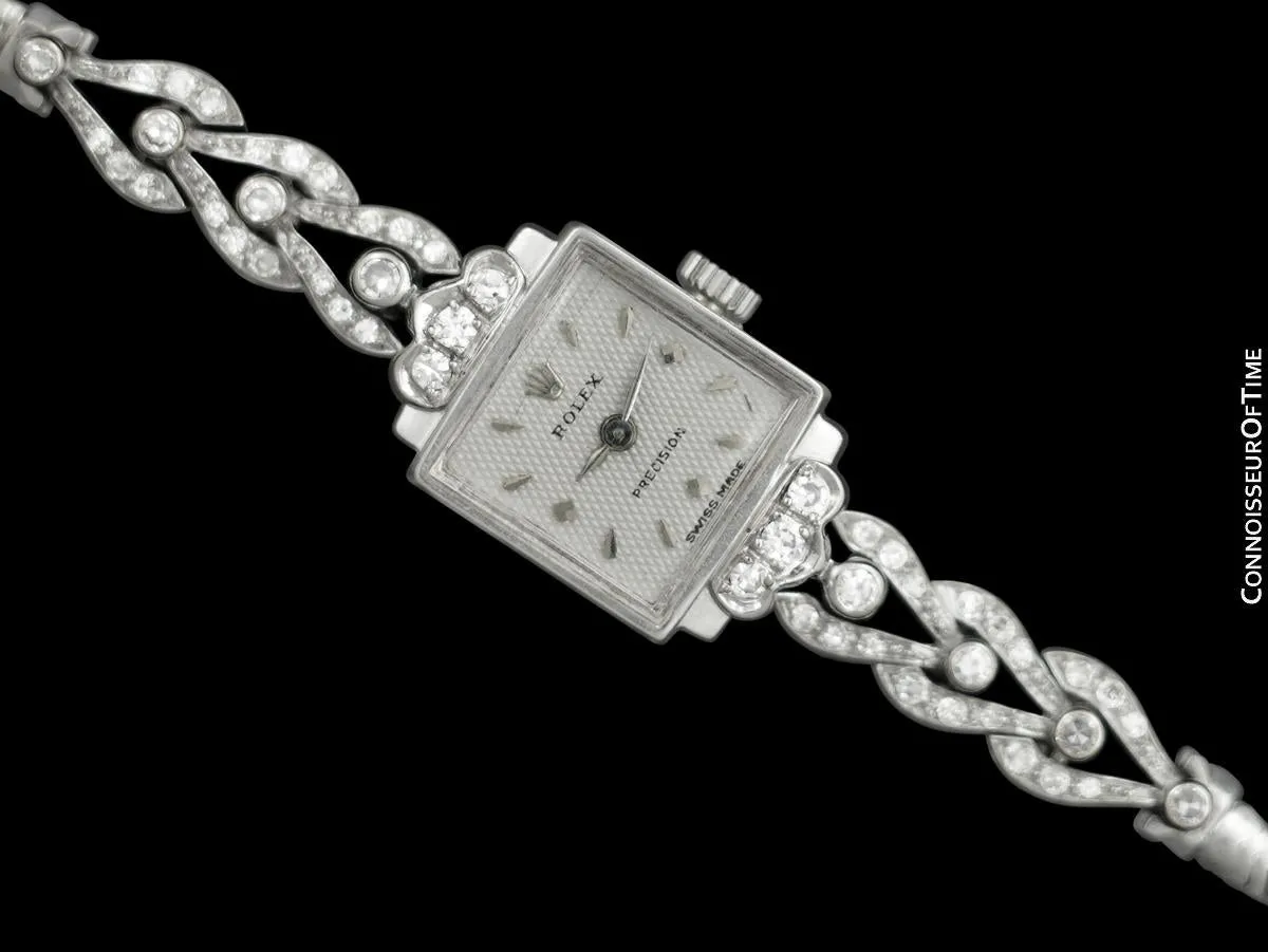 1950's Rolex Ladies Vintage Cocktail Watch - 18K White Gold & Diamonds