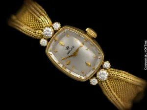 1950's Rolex Vintage Ladies Handwound Watch - 14K Gold & Diamonds