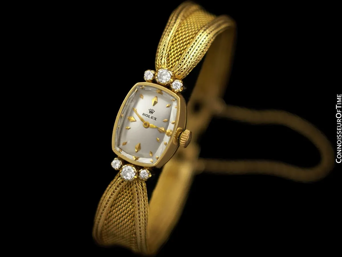 1950's Rolex Vintage Ladies Handwound Watch - 14K Gold & Diamonds