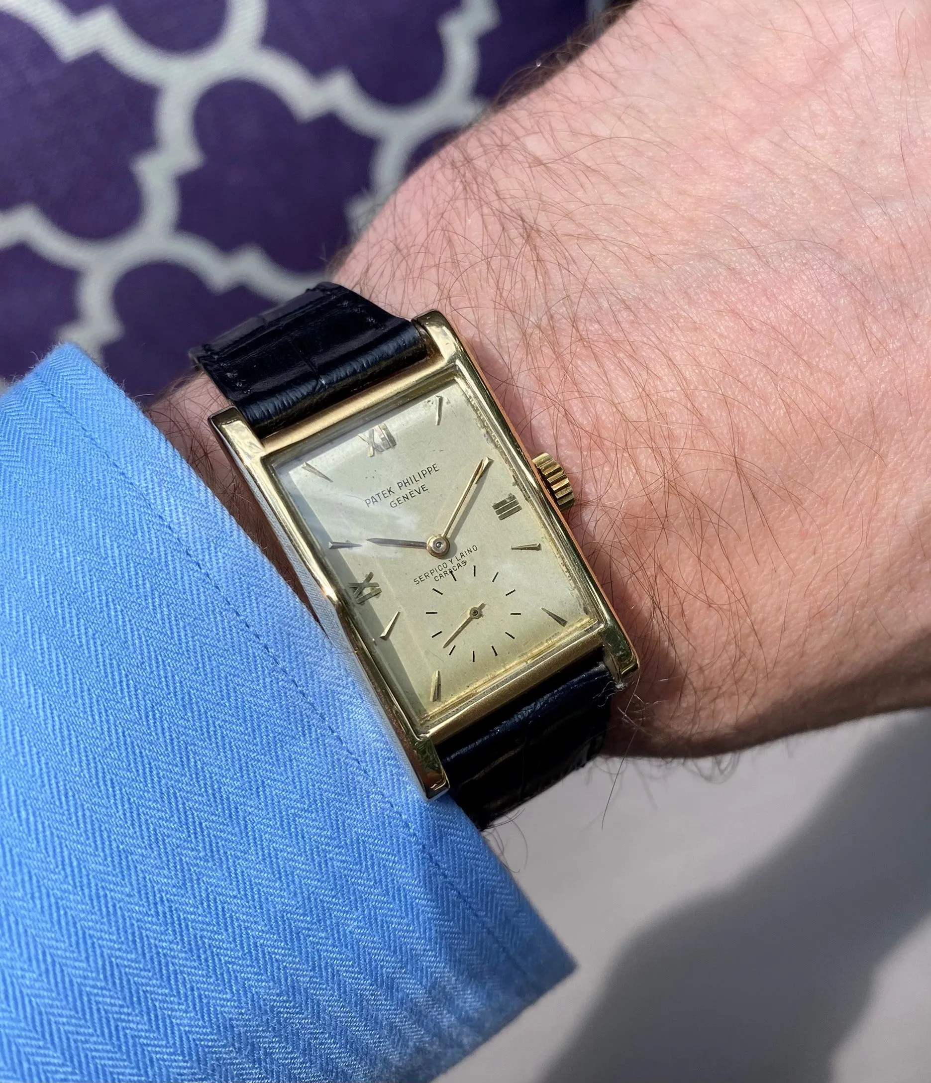 1952 Patek Philippe Vintage Mens Ref. 1588 "Pagoda" Serpico Y Laino Large Rectangular Watch - 18K Gold with Extract