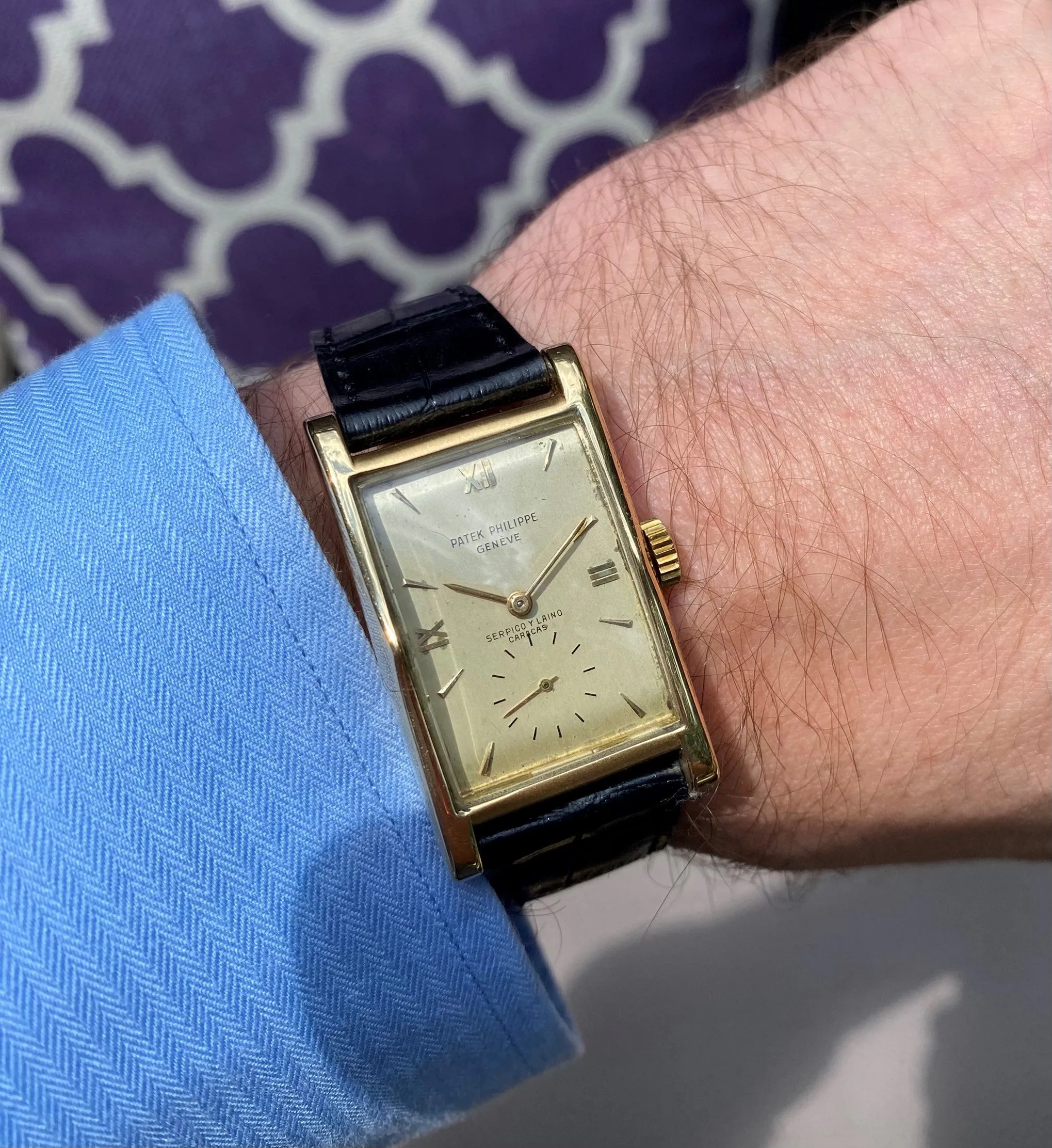 1952 Patek Philippe Vintage Mens Ref. 1588 "Pagoda" Serpico Y Laino Large Rectangular Watch - 18K Gold with Extract