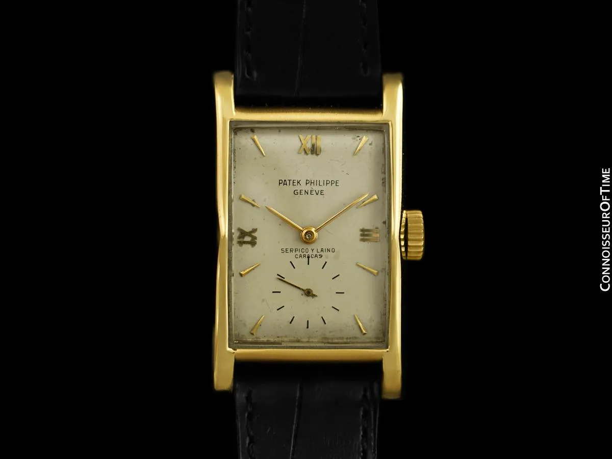 1952 Patek Philippe Vintage Mens Ref. 1588 "Pagoda" Serpico Y Laino Large Rectangular Watch - 18K Gold with Extract