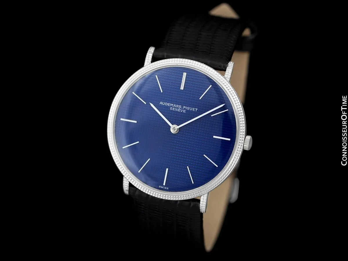1960's Audemars Piguet Vintage Mens Full Size Thin Dress Watch with Clous de Paris Bezel - 18K White Gold