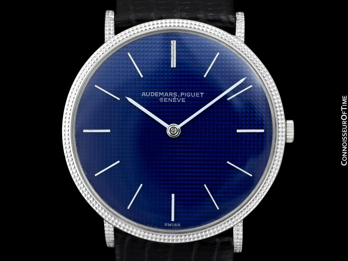 1960's Audemars Piguet Vintage Mens Full Size Thin Dress Watch with Clous de Paris Bezel - 18K White Gold