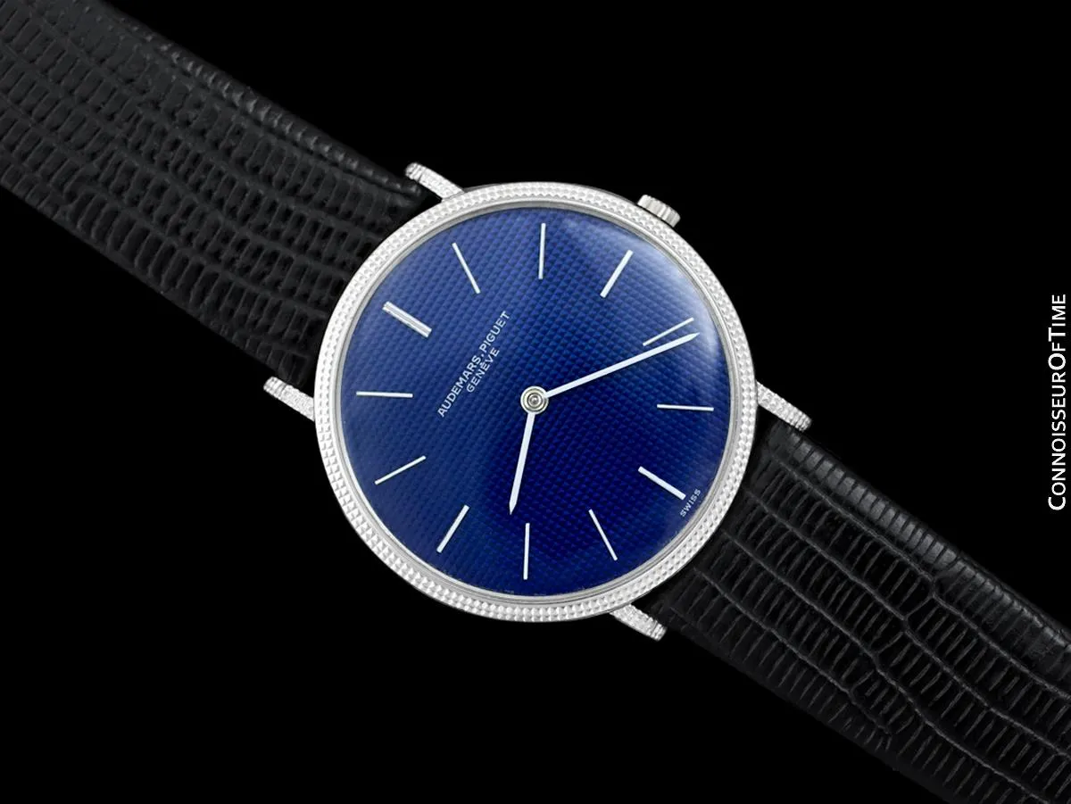 1960's Audemars Piguet Vintage Mens Full Size Thin Dress Watch with Clous de Paris Bezel - 18K White Gold