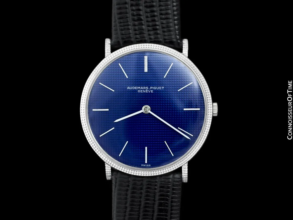 1960's Audemars Piguet Vintage Mens Full Size Thin Dress Watch with Clous de Paris Bezel - 18K White Gold