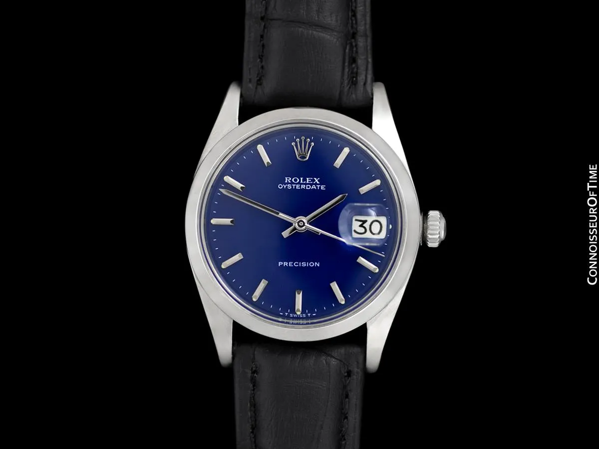 1961 Rolex Oysterdate Vintage Mens Blue Dial Watch with Date - Stainless Steel