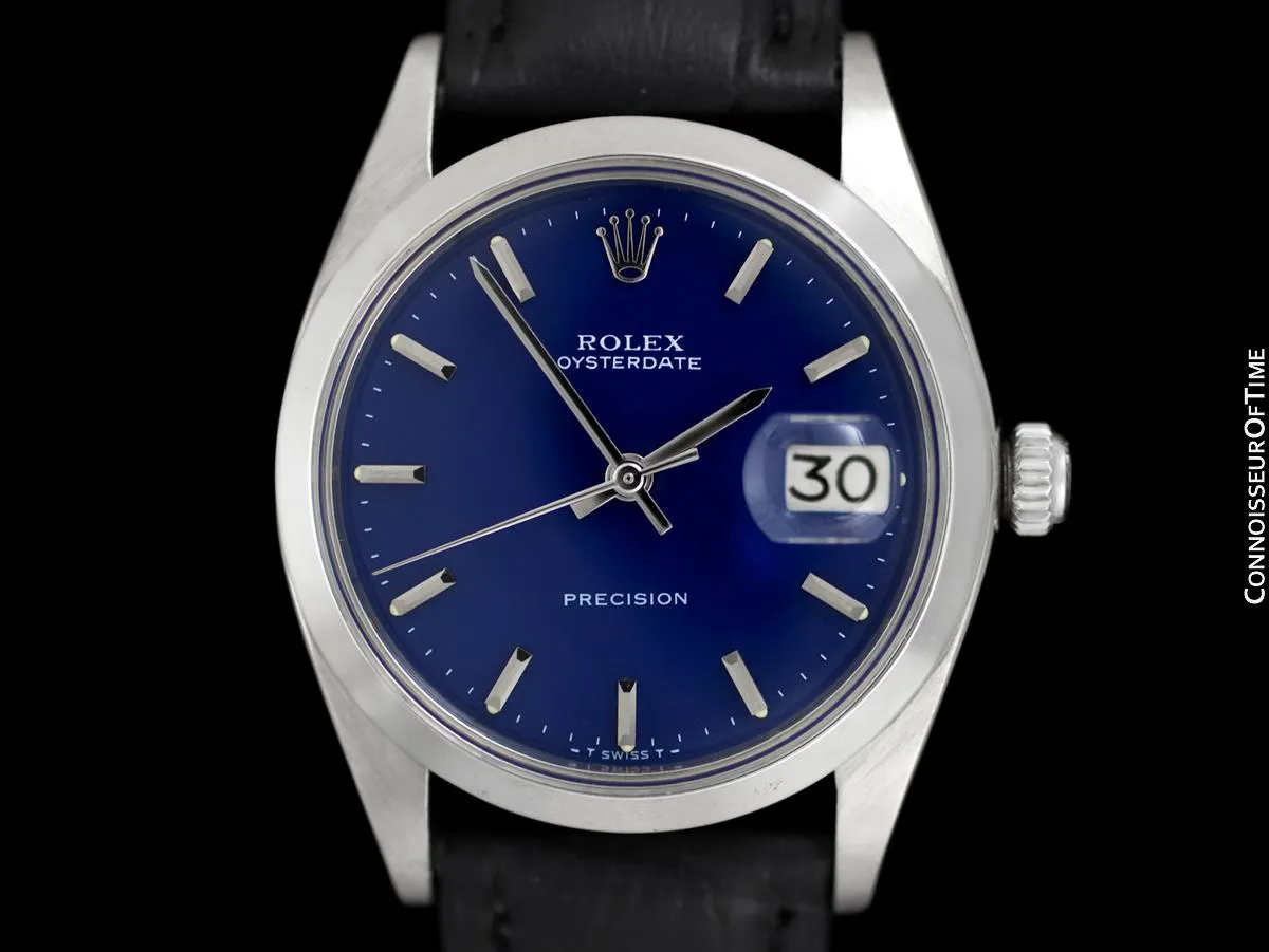 1961 Rolex Oysterdate Vintage Mens Blue Dial Watch with Date - Stainless Steel
