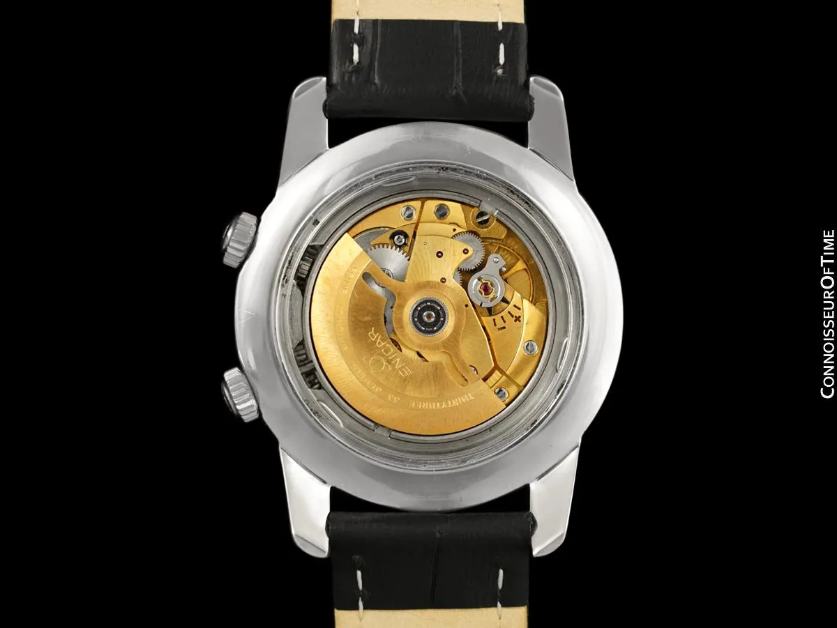 1964 Enicar Sherpa Guide 33 GMT World Time Mens Pilots Compressor Watch, Extra Large Size - Stainless Steel