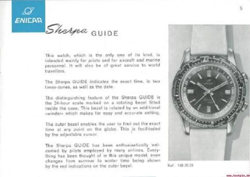 1964 Enicar Sherpa Guide 33 GMT World Time Mens Pilots Compressor Watch, Extra Large Size - Stainless Steel