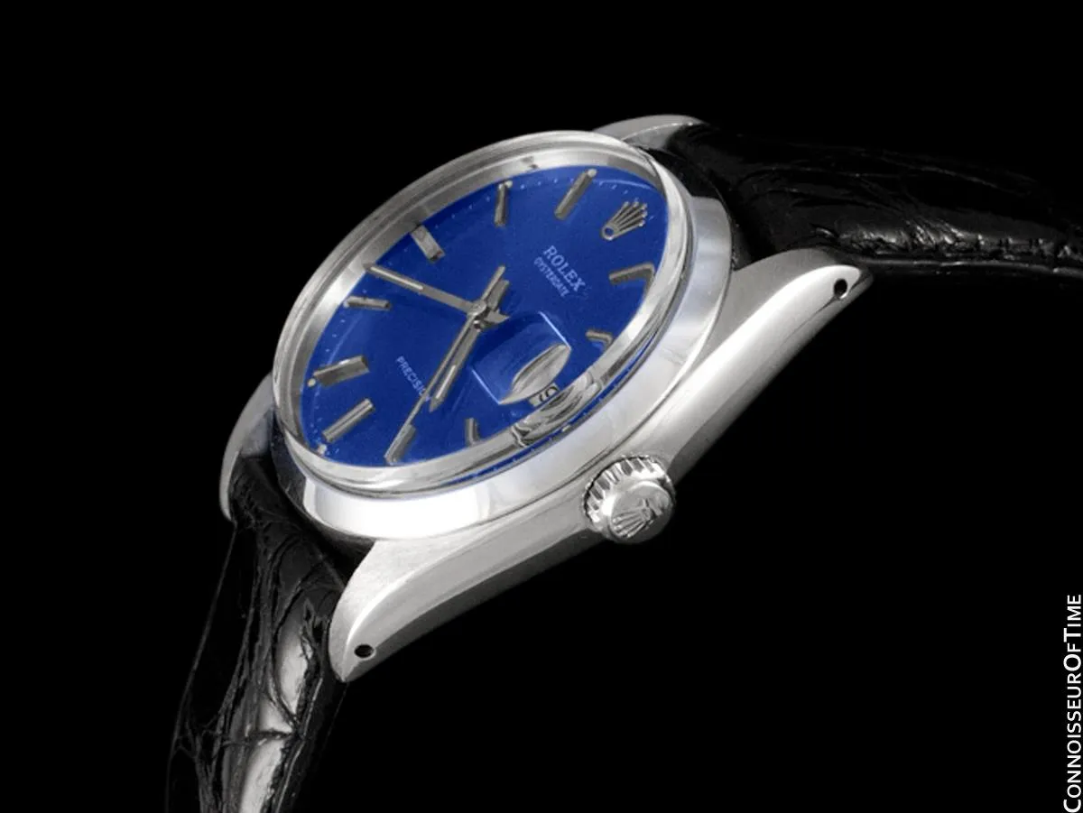 1964 Rolex Vintage Mens Oysterdate Date Watch, Navy Blue Dial - Stainless Steel
