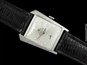 1965 Jaeger-LeCoultre Vintage Mens Asymmetrical Watch - 14K White Gold & Diamonds