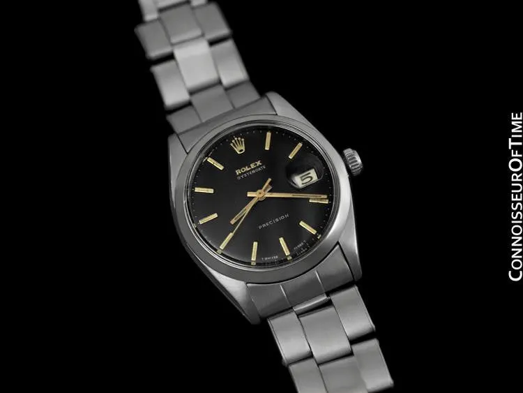 1965 Rolex Vintage Mens Oysterdate Date Watch, Black Dial - Stainless Steel