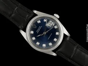 1966 Rolex Oysterdate Mens Vintage Ref. 6694 Date Watch with Blue Dial - Stainless Steel & Diamonds