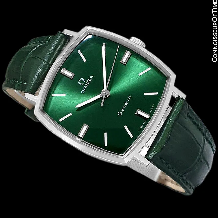 1969 Omega Geneve Vintage Mens Handwound Watch with Emerald / Money Green Dial - Stainless Steel