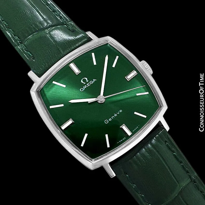 1969 Omega Geneve Vintage Mens Handwound Watch with Emerald / Money Green Dial - Stainless Steel