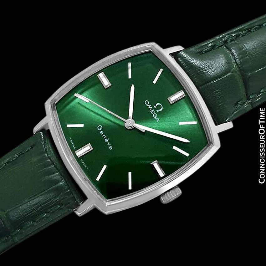 1969 Omega Geneve Vintage Mens Handwound Watch with Emerald / Money Green Dial - Stainless Steel