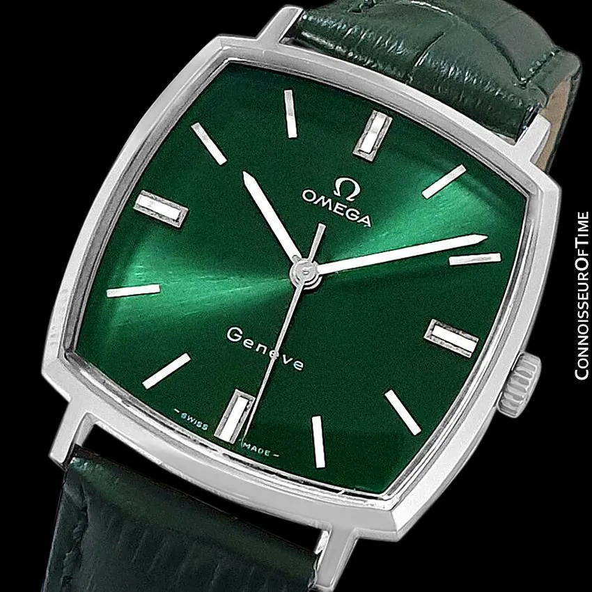1969 Omega Geneve Vintage Mens Handwound Watch with Emerald / Money Green Dial - Stainless Steel