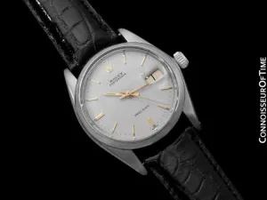 1969 Rolex Vintage Mens Oysterdate Date Watch, Silver Dial with 18K Gold Accents - Stainless Steel
